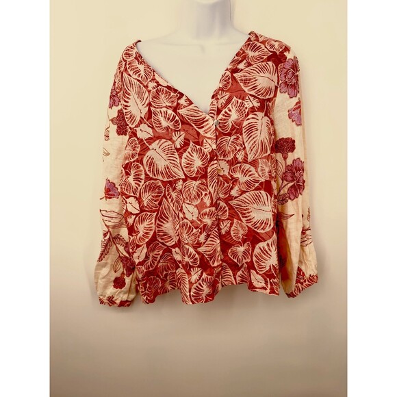 Tahari Linen Shirt Top Blouse Tunic‎ Floral Machine Washable Women's Size M - Picture 1 of 8